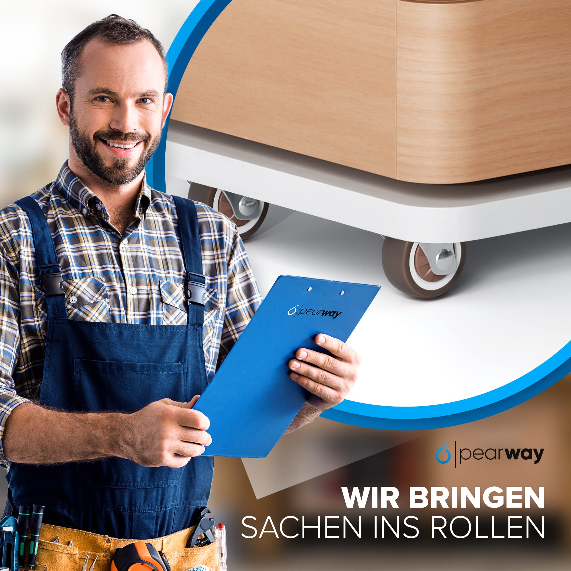 PEARWAY™ Premium Lenkrollen 32mm mit Bremse [4 Stk bis 60kg] inkl. Montagezubehör I Robuste Transportrollen mit 4 Sicherheitsbremsen I Rollen mit Bremse I Möbelrollen