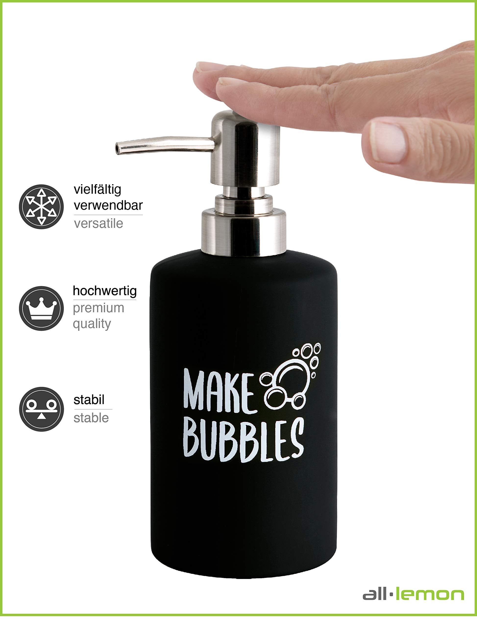 Seifenspender Schwarz Matt Keramik 360ml | Flüssigseifen-Spender Soap Dispenser Handseifenspender Seifendosierer Seife Spülmittel Lotion Pumpspender nachfüllbar | Küche Bad Badezimmer Dusche Büro