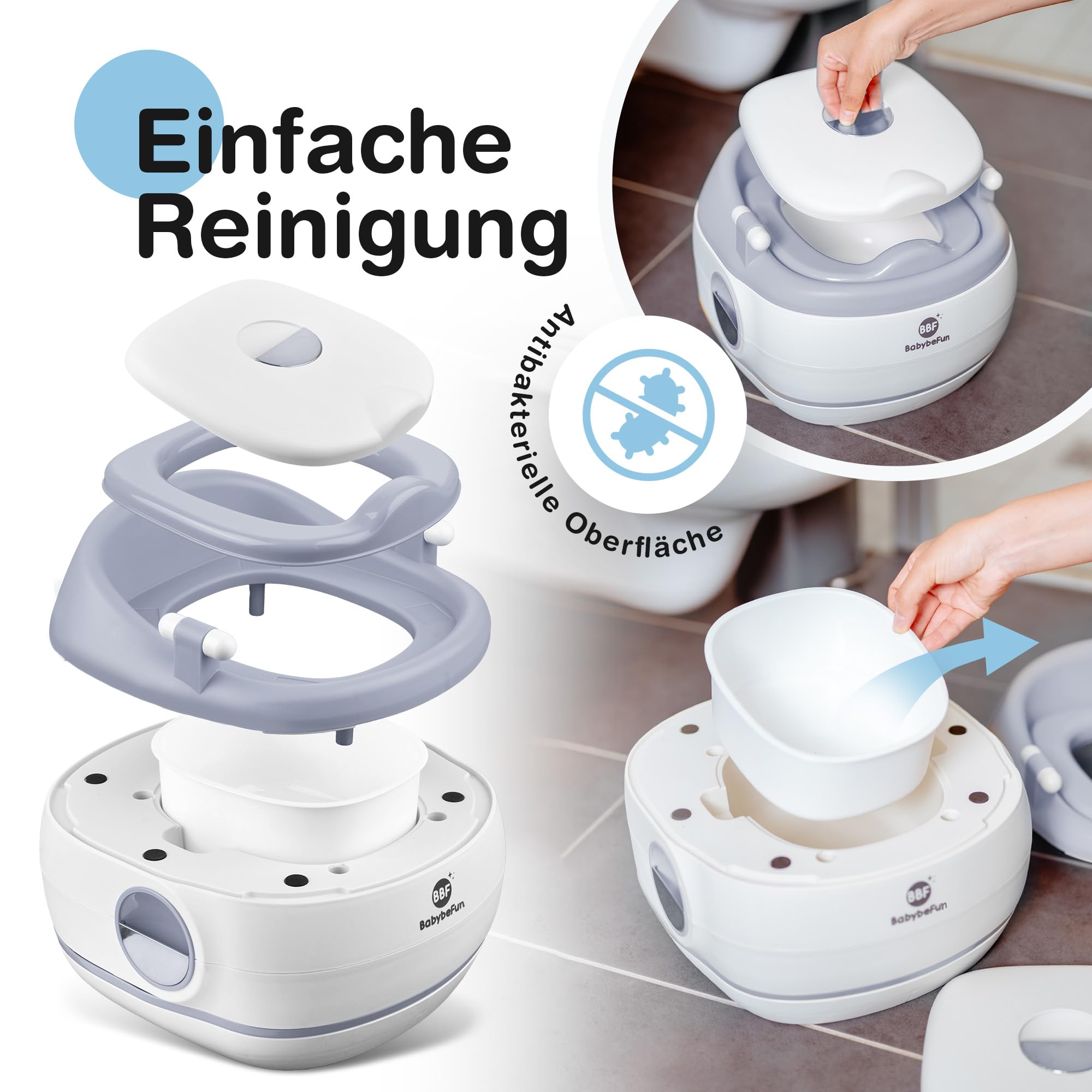 BabybeFun 3in1 Töpfchen + Toilettensitz Kinder + Hocker/Kindertoilette für das Töpfchentraining für Kinder ab 2 Jahre grau; Farbe wählen…