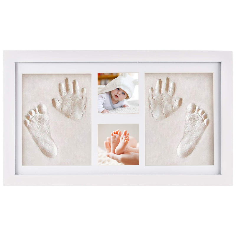 NIMAXI Baby Bilderrahmen mit Gipsabdruck, Größe 41x23cm, Farbe weiß, Bilderrahmen Abdruckset Handabdruck und Fußabdruck