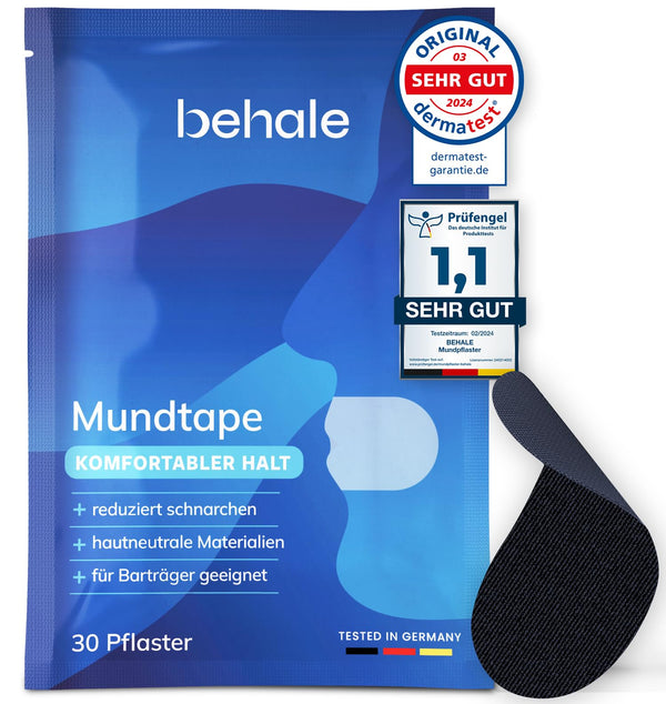 Behale - 30x Mundpflaster gegen Schnarchen - Mouth Tape for sleeping I Anti schnarch Unterstützung I Schnarchstopper mit Stärke auf für Bartträger I Mundpflaster schlafen