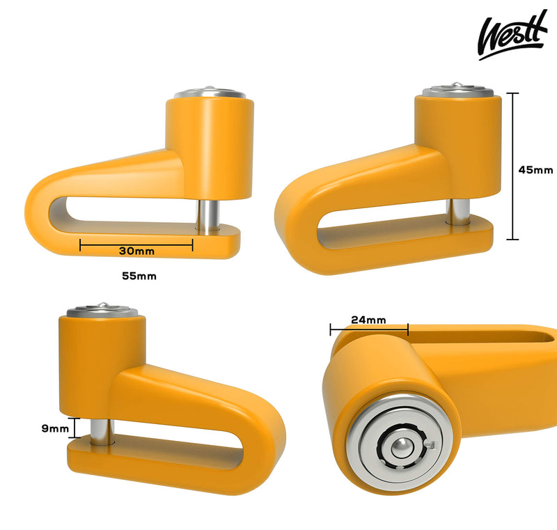 Westt Lock - abus fahrradschloss Hochleistungs Scheibenbremsrotor Diebstahlschutz Radschloss bremsscheibenschloss für Motorrad Roller - Yellow