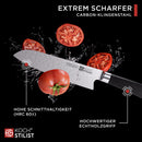 Kochstilist® Premium Santoku Messer 18 cm [+ inkl. Geschenkbox] Das Profi-Kochmesser aus extrem scharfem X75-Carbonstahl-Plus - Küchenmesser, Fleischmesser, Allzweckmesser mit edlem Echtholzgriff