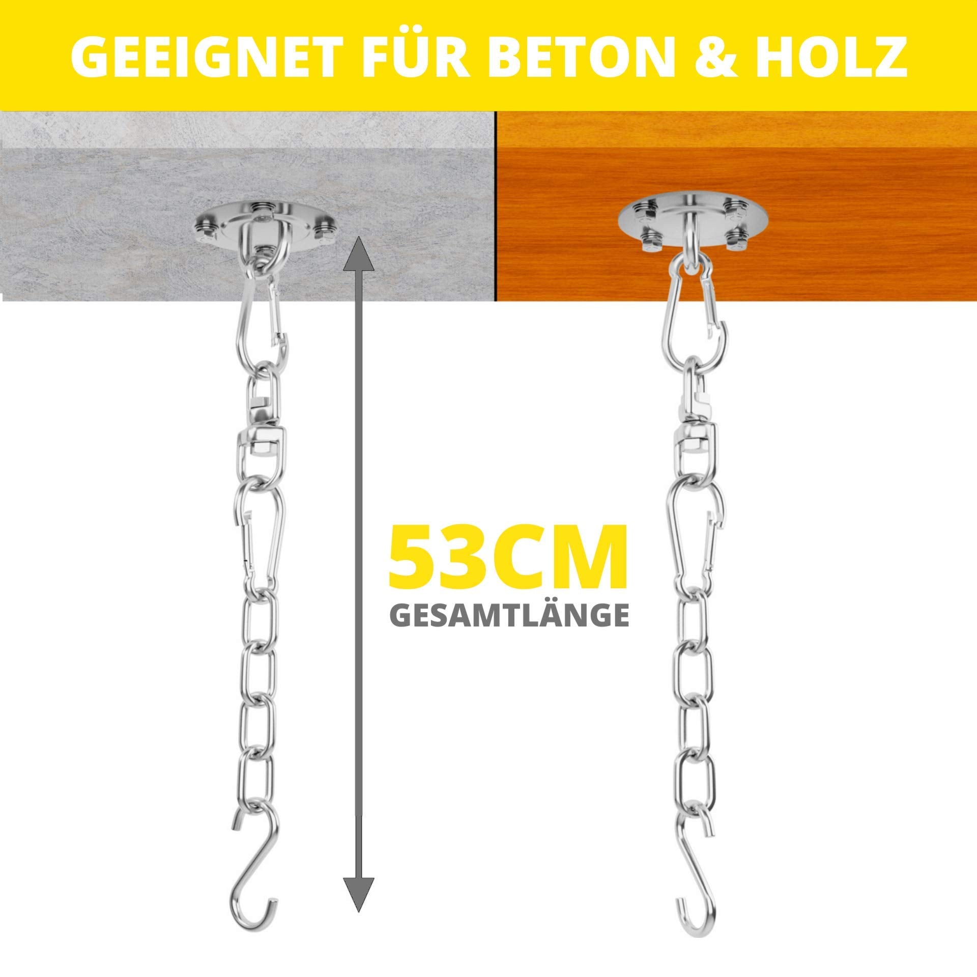 NEUBACH® Haken für Hängesessel [360 Grad drehbar] - 400kg Traglast - Da Boxsack Halterung aus rostfreiem Edelstahl, optimal für Draußen I Inkl. Karabiner und Verlängerungskette