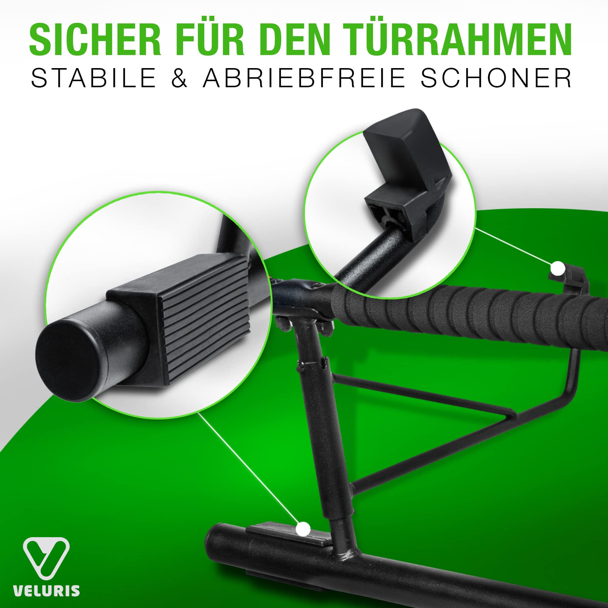 Veluris Klimmzugstange Türrahmen - Stark belastbare Pull up bar [bis 200 KG]- Türreck ohne Aufbau - 20 cm höher im Rahmen - Auch für Dips&Push Ups (abgerundet)