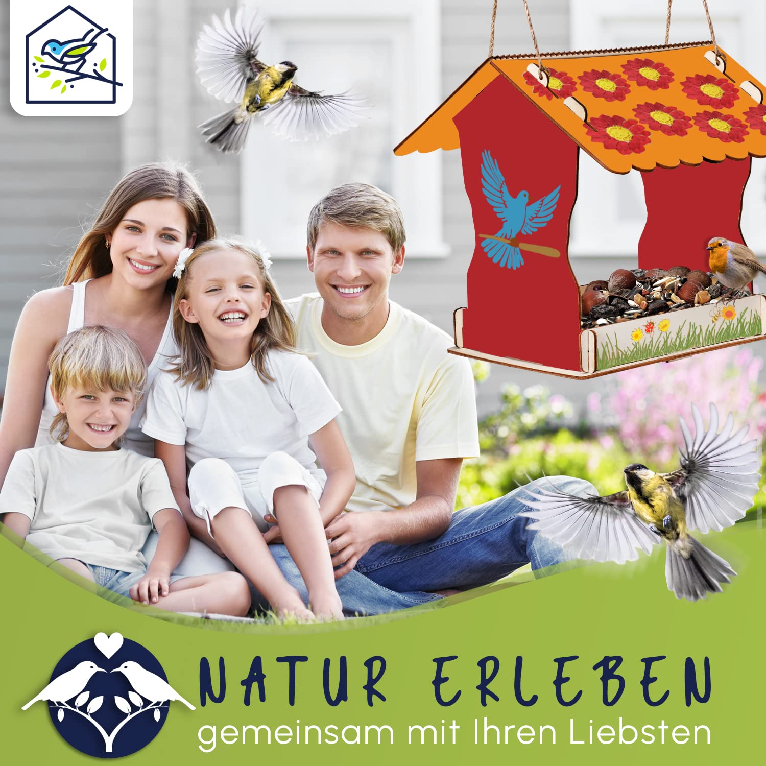 FUN TRADING DIY Vogelhaus zum Bemalen - praktischer Vogelhaus Bausatz für Kinder inkl. Farben und Pinsel - Vogelhäuschen zum Bemalen - ideal für kreative Naturfreunde