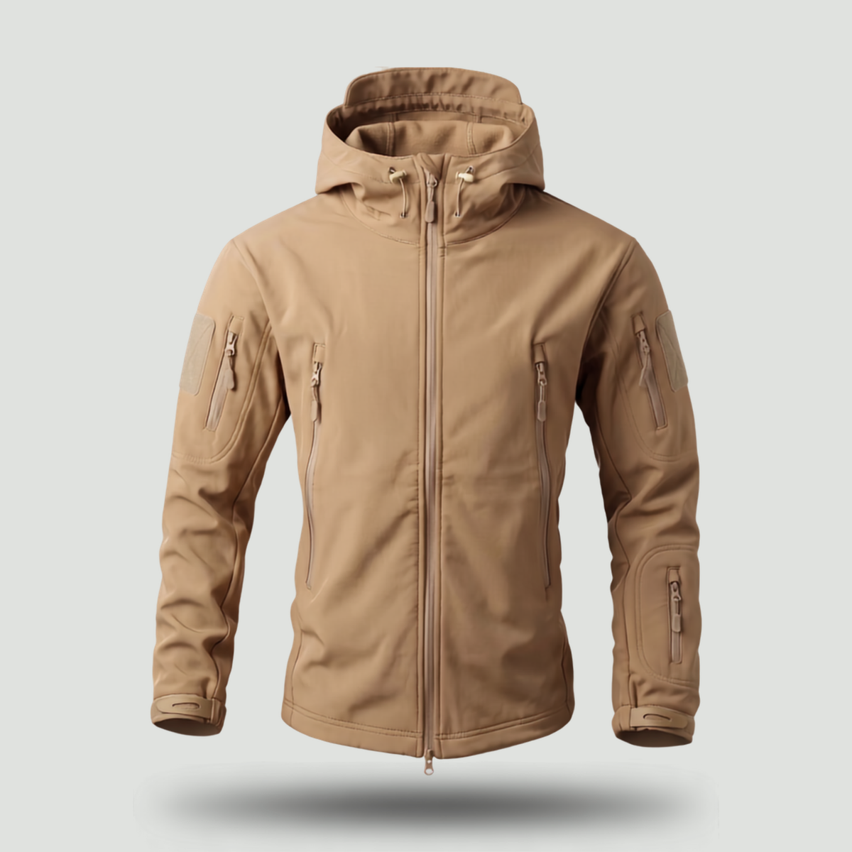 Herren Softshelljacke – Fleece-gefüttert, Kapuze, Militärstil