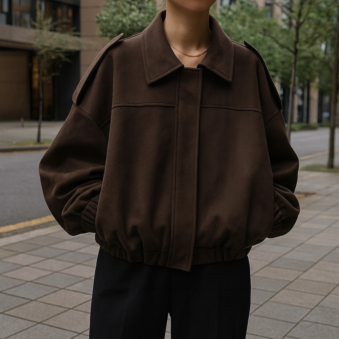 Wildleder Damen Bomberjacke mit Reißverschluss – VelvetAir Jacket