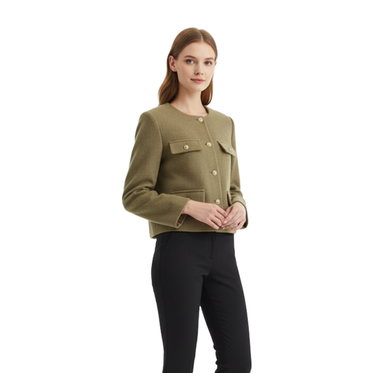 Damen Cropped Bouclé-Tweed-Jacke – Eleganter Cardigan-Blazer mit Goldknöpfen