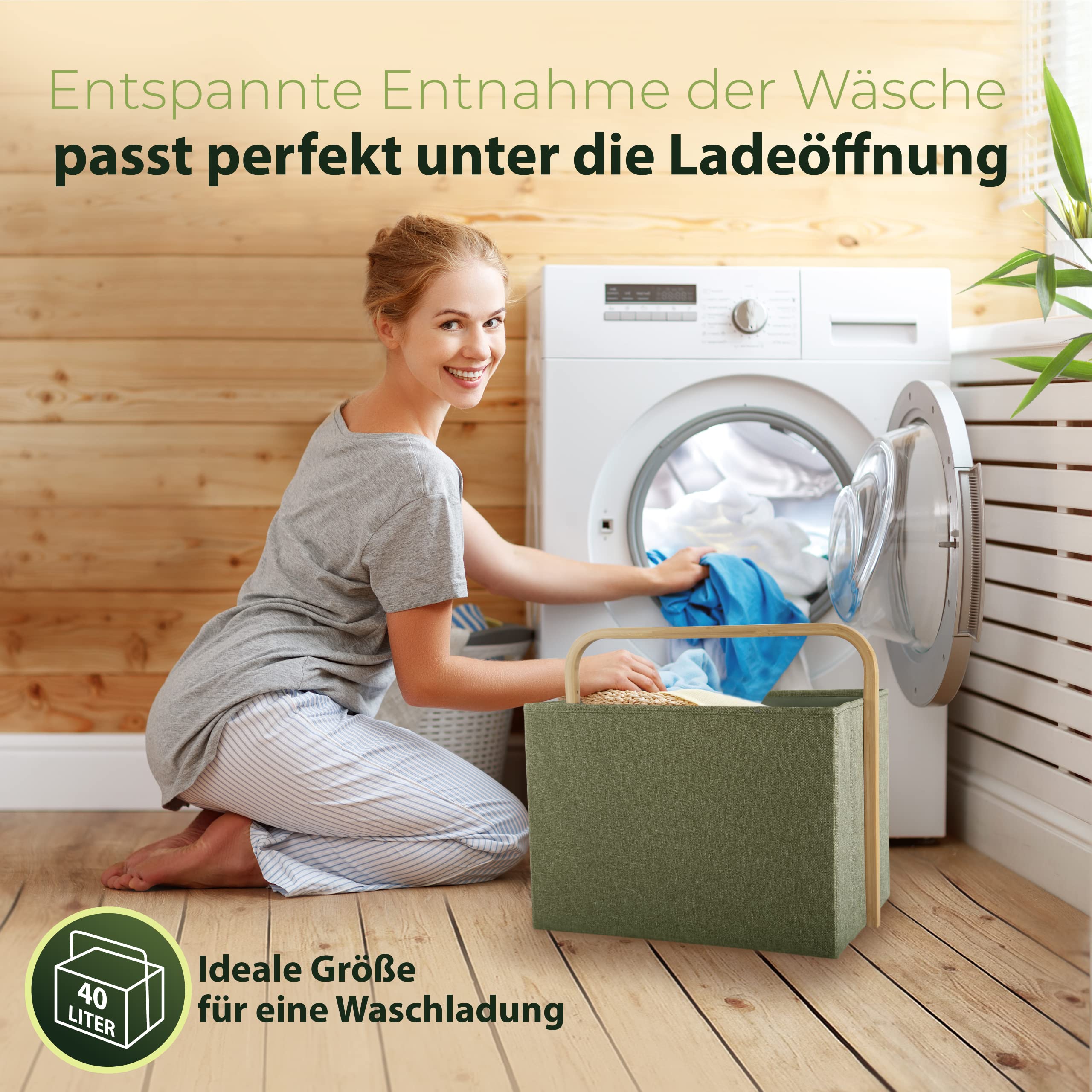 AMBIAVO® faltbarer Wäschekorb [grün, Bambus, 40 l Volumen] | Wäschekorb faltbar | laundry basket | Wäschekörbe | Aufbewahrungskorb | Wäschesammler | Wohnung must have – JETZT entdecken