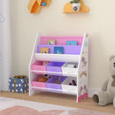 [en.casa] Kinderregal Ponteceso Bücherregal mit 2 Ablagefächern Spielzeugregal 6 Boxen Bücherkiste mit Einhorn-Motiv Weiß Lila Rosa Kinderzimmer Organizer