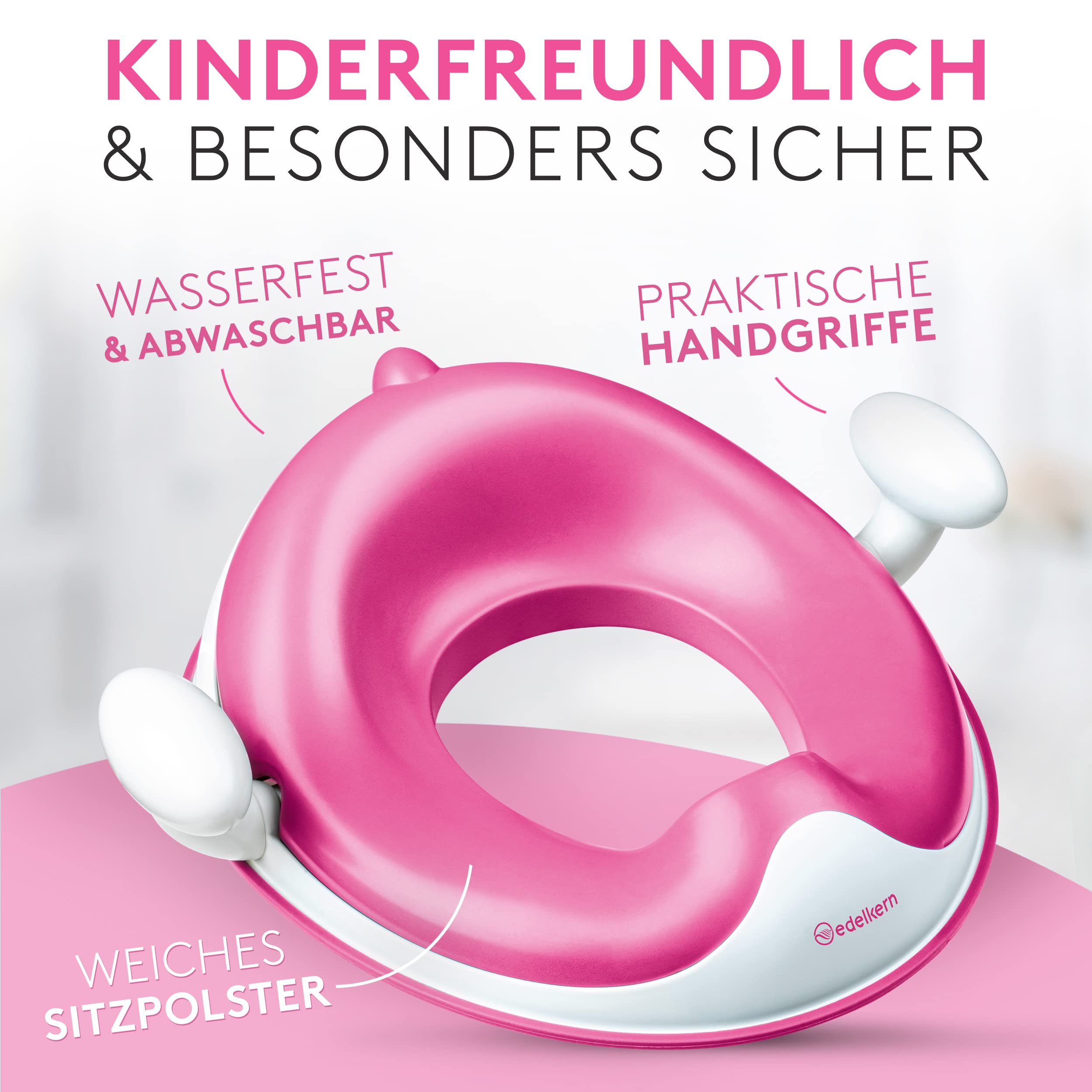 Edelkern Toilettensitz Kinder - Ergonomischer WC Sitz Kinder [bis 50kg] - Universeller Toilettenaufsatz Kinder mit Griffen [ab 3 J.] - Sicherer Klositz für Kinder mit Spritzschutz - Mit Aufhängehaken