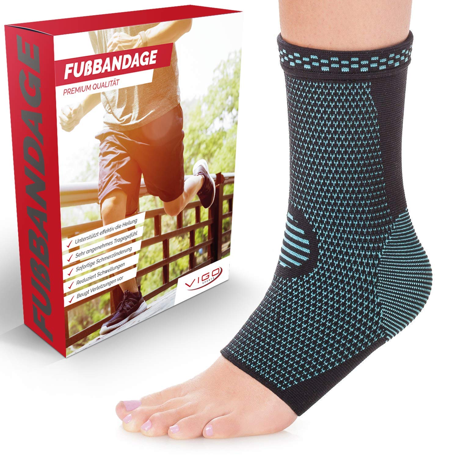 VIGO SPORTS® [2er Set Sprunggelenkbandage I 7 Zonen Kompression unterstützt proaktiv bei Gelenkbeschwerden und Fersensporn I Ergonomisches Design für optimale Entlastung und Steigerung der Stabilität