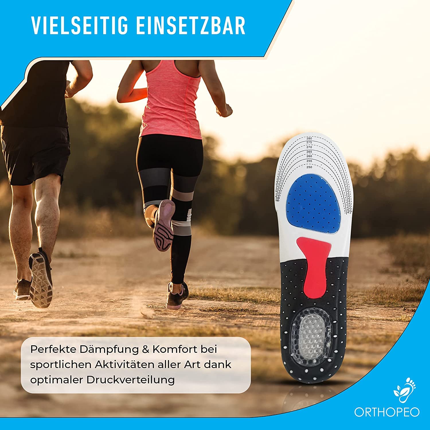 ORTHOPEO Orthopädische Einlegesohlen Knick & Senkfuß & Plattfuß I optimale Dämpfung & maximaler Halt I Universalgröße Herren I 1 Paar Schuheinlagen Akupressur & Akupunktur Schuhsohlen I Einlagen