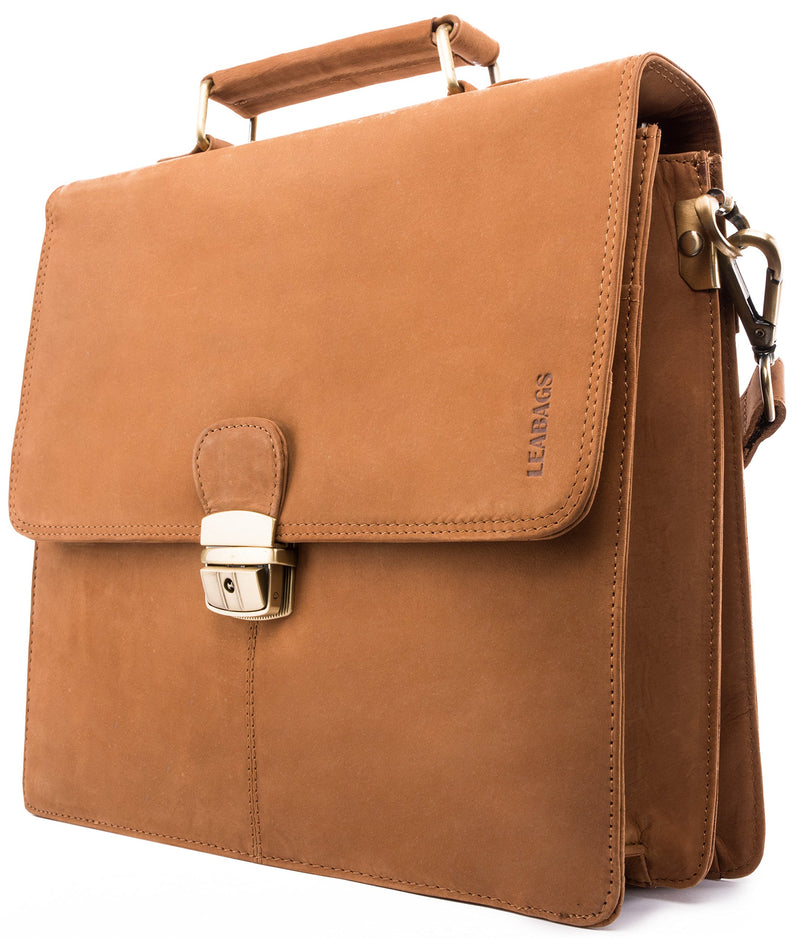 LEABAGS 'Haarlem' Aktentasche Echt-Leder Umhängetasche Tablettasche Schultertasche Herren und Damen DIN A4 Format Vintage Look Ledertasche Henkeltasche Businesstasche Unitasche Büro