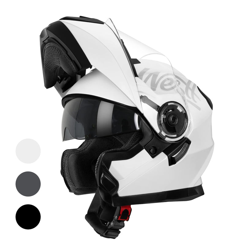 Westt Klapphelm Flip up Motorradhelm Integralhelm Herren Damen mit verstärktem Kinnschutz Chopper Moped Mofa Roller Modular Helm Motorrad mit ECE DOT Zertifizierung, weiß, M (55-56 cm)