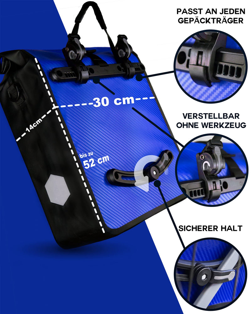 MIVELO 2in1 Fahrradtasche für Gepäckträger Gepäckträgertasche 100% wasserdicht Fahrrad Tasche für Gepäckträger (Blau-Carbon, 22L)