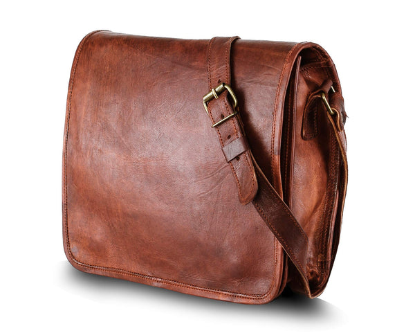 NAMARA 'Roman' Umhängetasche Echtes Leder Schultertasche Unisex Messenger Bag Vintage Citytasche Ledertasche Reisetasche Tablet Tasche Naturleder Braun-Cognac