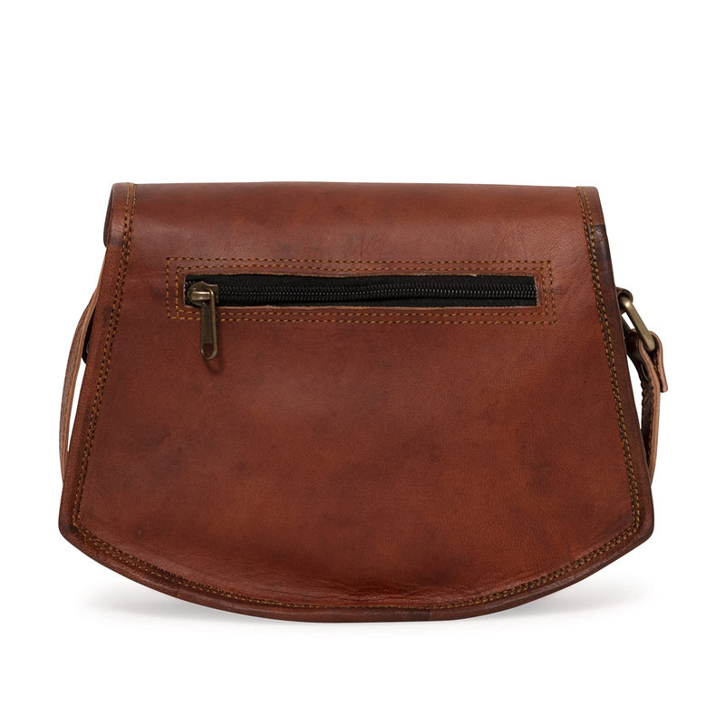 Leather Lane 'Frederica' Handtasche Echtes Leder Vintage Schultertasche für Damen Retro Design Ledertasche Umhängetasche Naturleder Braun M