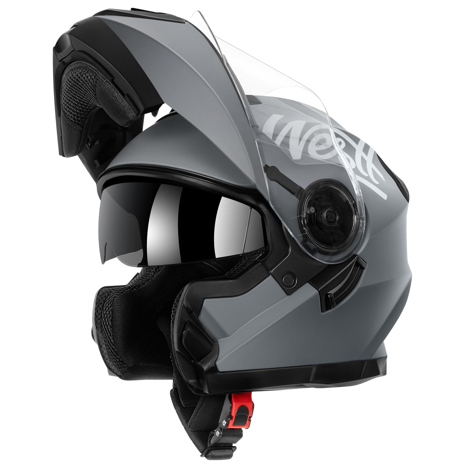 Westt Klapphelm Flip up Motorradhelm Integralhelm Herren Damen mit verstärktem Kinnschutz Chopper Moped Mofa Roller Modular Helm Motorrad mit ECE DOT Zertifizierung, schwarz, L (59-60 cm)