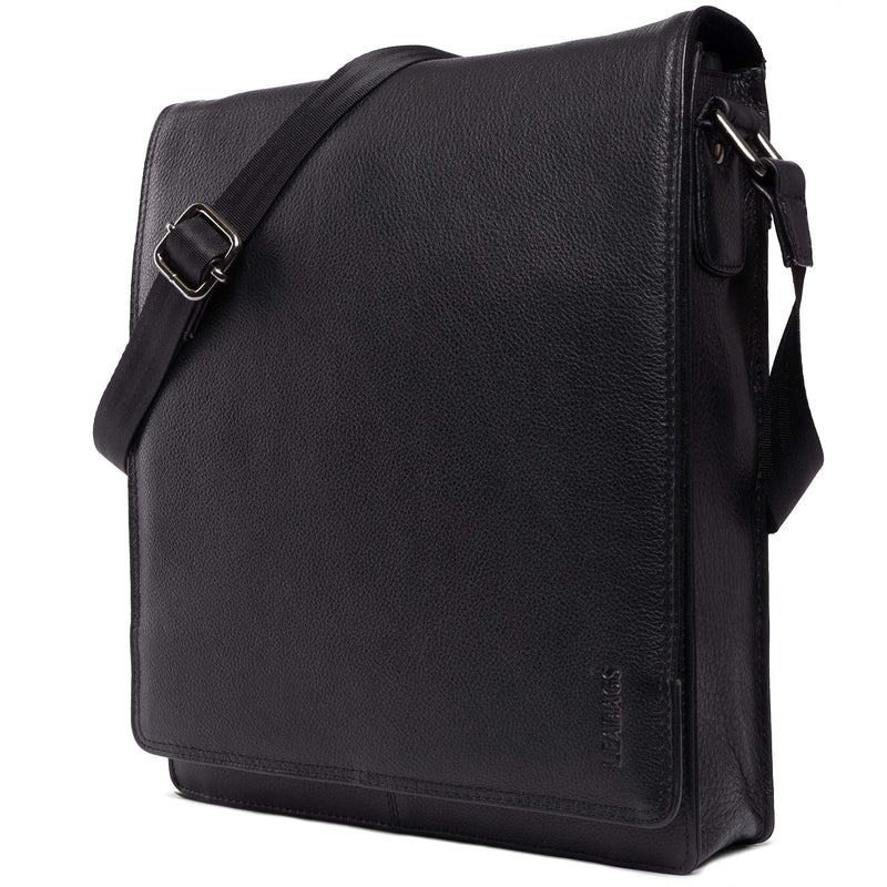 LEABAGS Leder Umhängetasche Herren & Damen I Echtleder Laptoptasche bis 13 Zoll I Messenger Bag mit Schultergurt I Schultertasche I Arbeitstasche I Tragetasche I Handtasche I Nappa Schwarz