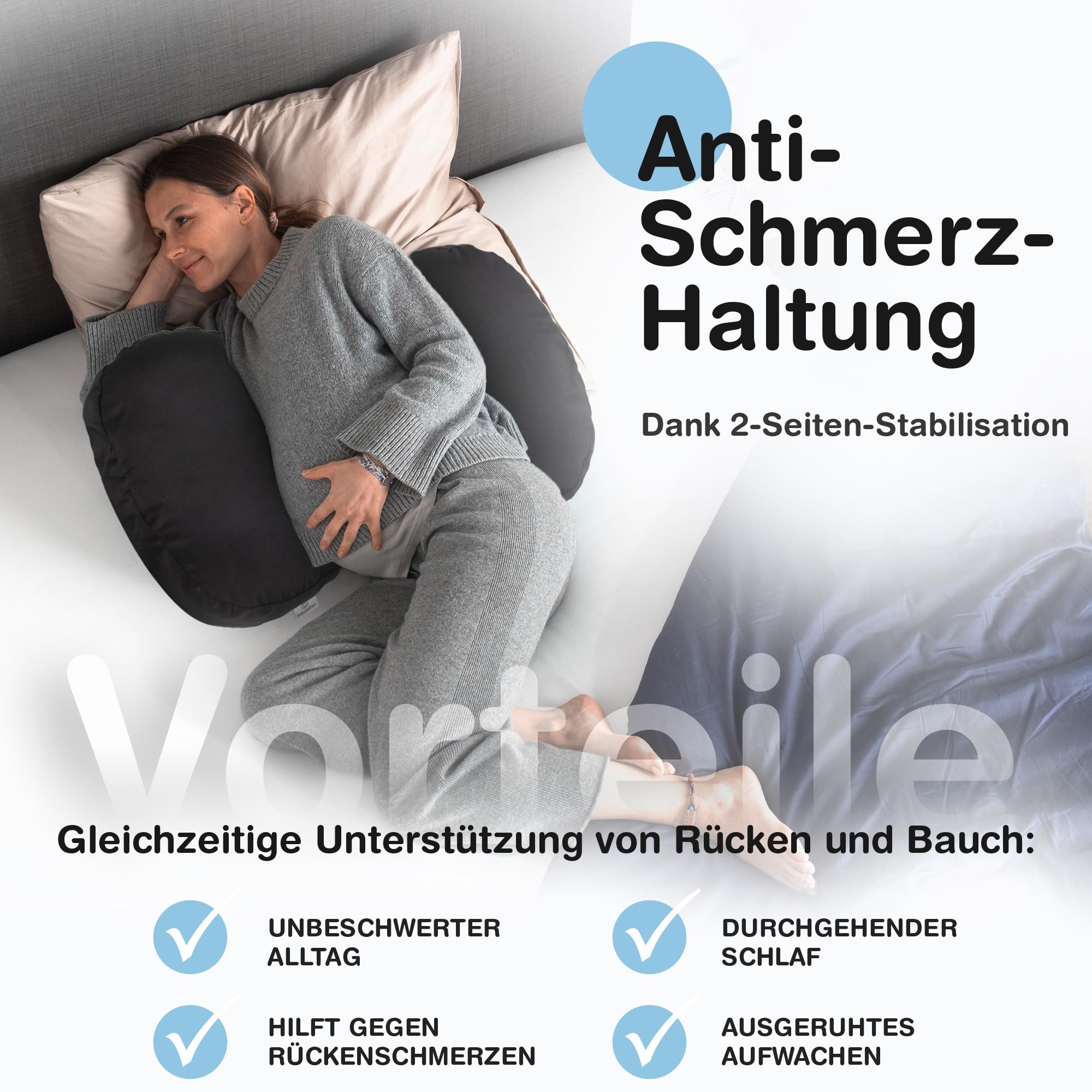 BabybeFun Schwangerschaftskissen [Platzsparend] Pregnancy Pillow für optimale Seitenlage mit Verstellbarer Größe für Schlafkomfort und gegen Rückenschmerzen | Schwarz