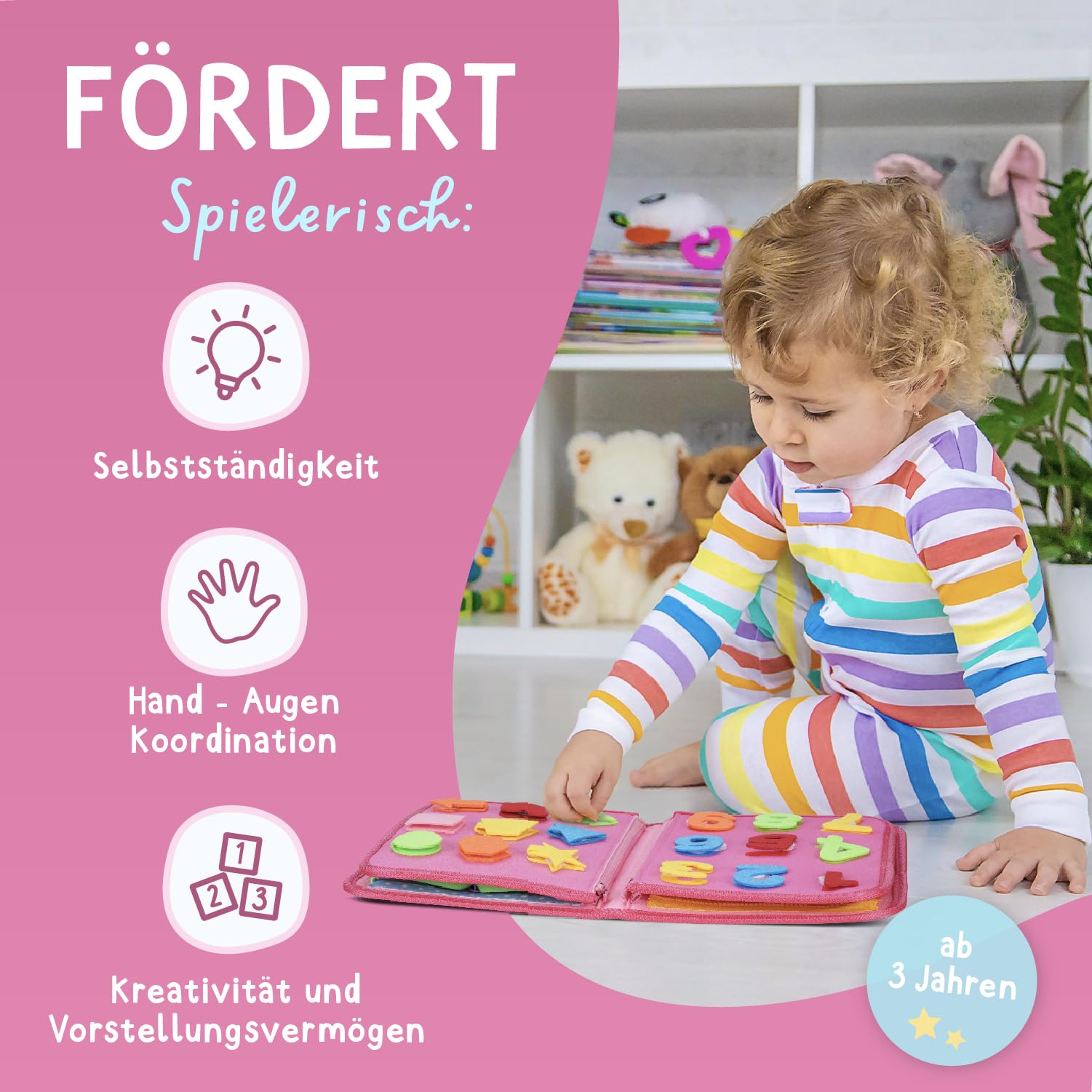 Famifidus Busy Board Deutsch - Unser Montessori Spielzeug für die Entwicklung deines Kindes I Das Activity Board als tolles Geschenk & super Reisespielzeug