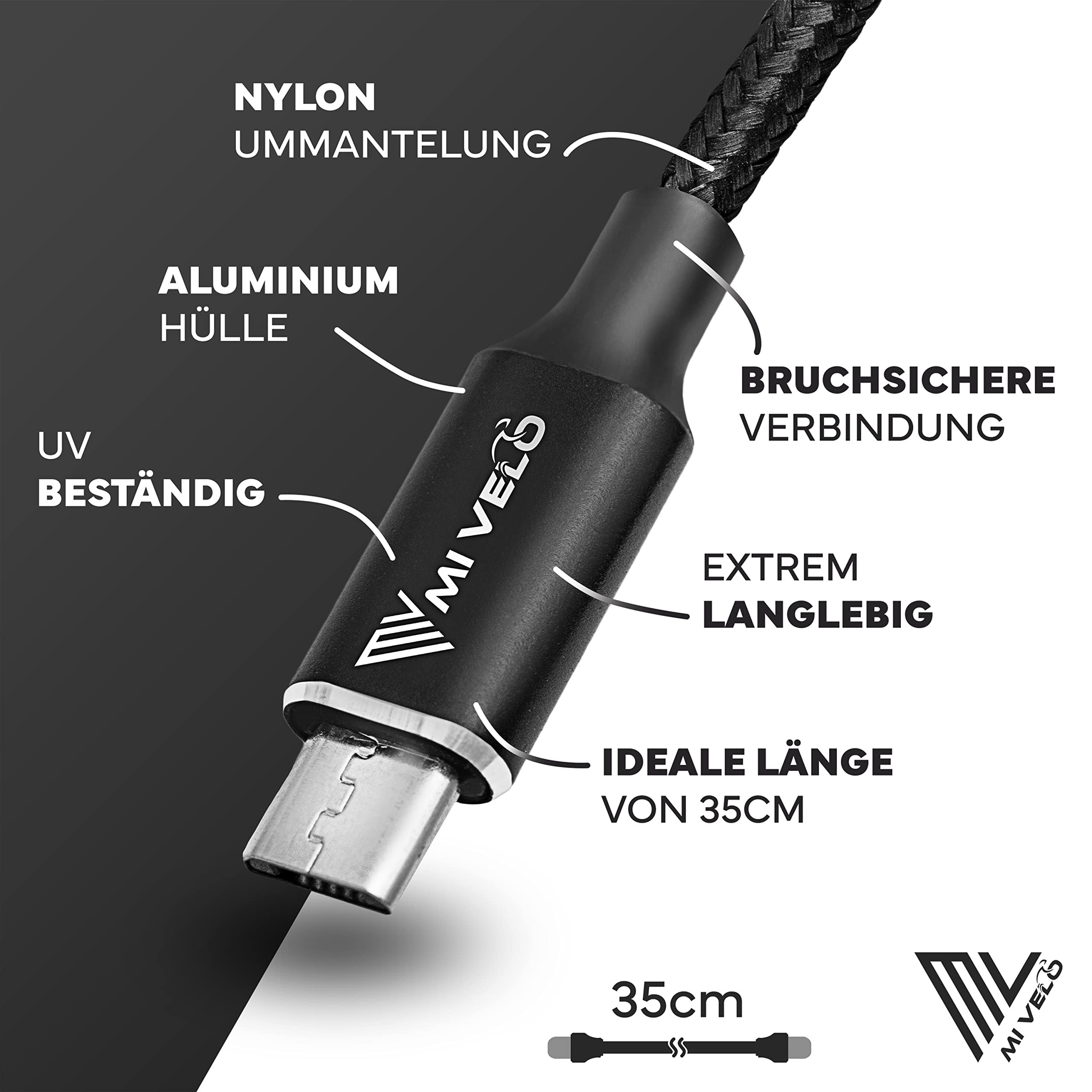 MIVELO E-Bike Ladekabel für Bosch Intuvia, Kiox(außer 300), Nyon (alt) - für iPhone Lightning oder Android USB-C, Micro USB Kabel für E-Bike Display 35 cm, OTG-Funktion, eBike Zubehör