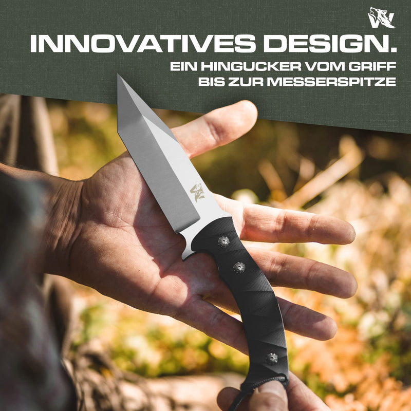 Wolfgangs IMPETUS Hochwertiges Outdoor Messer Feststehend aus feinstem 440C Stahl - Jagdmesser inkl. Kydex Holster - Survival Messer Outdoor das perfekte Überlebensmesser in der Wildnis (Silber)