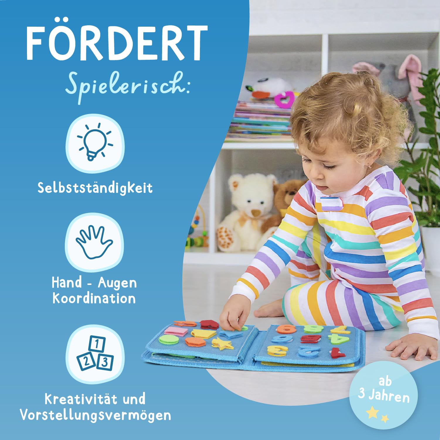 Famifidus Busy Board Deutsch - Unser Montessori Spielzeug für die Entwicklung deines Kindes I Das Activity Board als tolles Geschenk & super Reisespielzeug