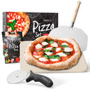 Pizzastein für Backofen & Gasgrill | Set mit Pizzaschieber Rezeptbuch Backstein & Pizzaschneider | Pizza Stein Set Steinplatte eckig Pizzaschaufel Grill Zubehör Brotbackstein Backofenstein Stone Kit