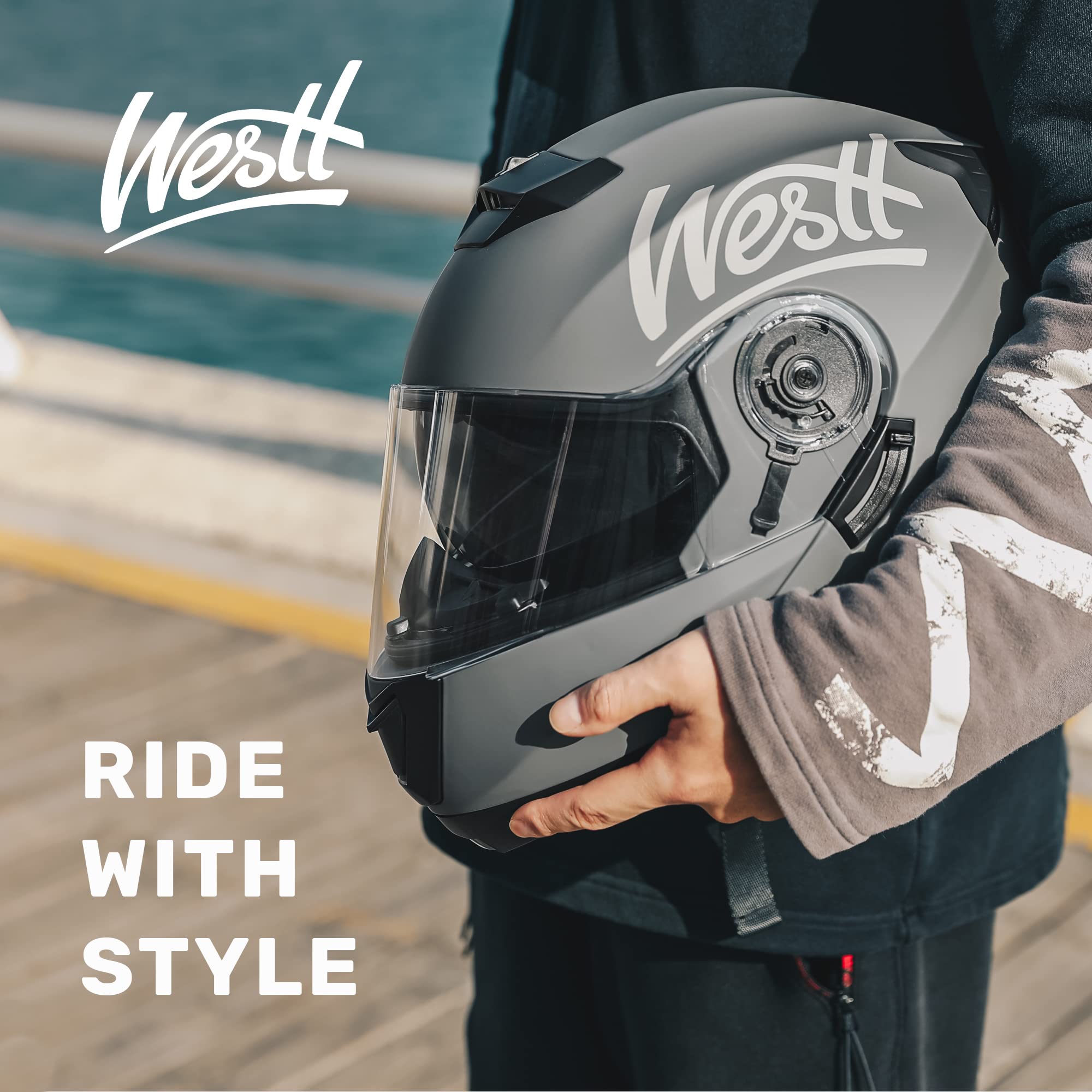 Westt Klapphelm Flip up Motorradhelm Integralhelm Herren Damen mit verstärktem Kinnschutz Chopper Moped Mofa Roller Modular Helm Motorrad mit ECE DOT Zertifizierung, weiß,