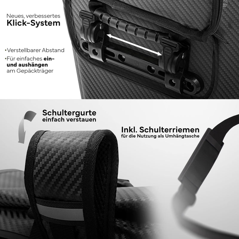 MIVELO NEU Fahrradtasche für Gepäckträger - 3in1 Gepäckträgertasche Rucksack Umhängetasche - 100% wasserdicht - mit herausnehmbarer Laptoptasche Carbon