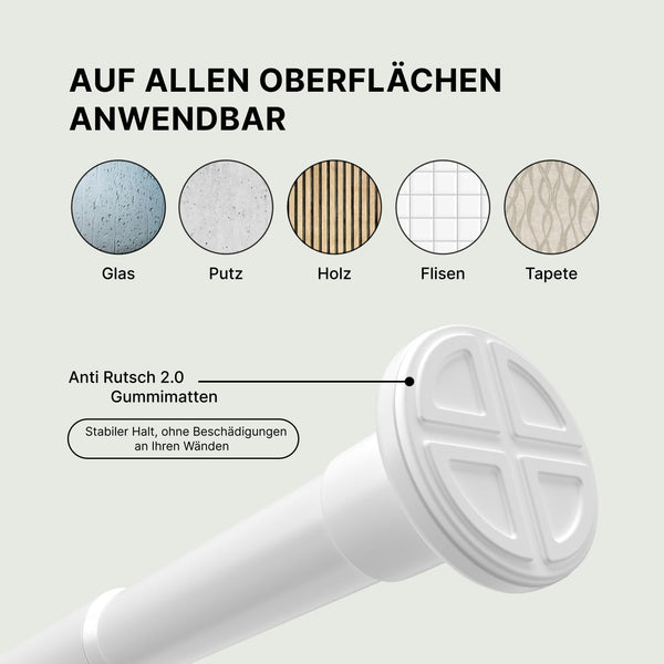 MEISENBERG Gardinenstange ohne Bohren 70-120cm Ø25mm - Teleskopstange Vorhang - Duschstange - Weiß - Spannstange