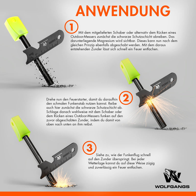 Wolfgangs Feuerstahl Outdoor - Feuerstein Survival - Feuerstarter Set - Outdoor Feuerzeug - Feuersteine - Survival Feuerzeug - EIN MUSS für Jede Survival Ausrüstung