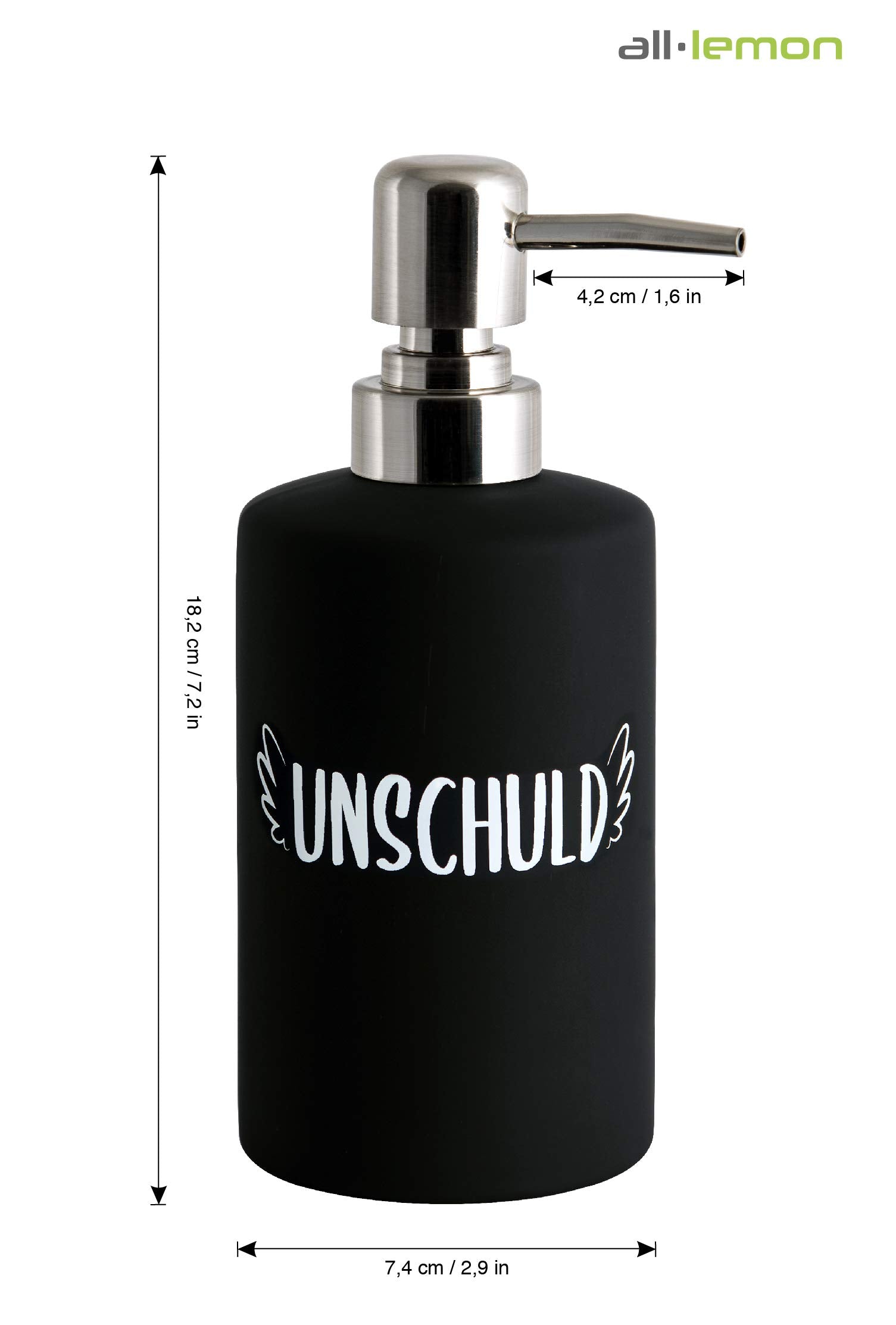 Seifenspender Schwarz Matt Keramik 360ml | Flüssigseifen-Spender Soap Dispenser Handseifenspender Seifendosierer Seife Spülmittel Lotion Pumpspender nachfüllbar | Küche Bad Badezimmer Dusche Büro