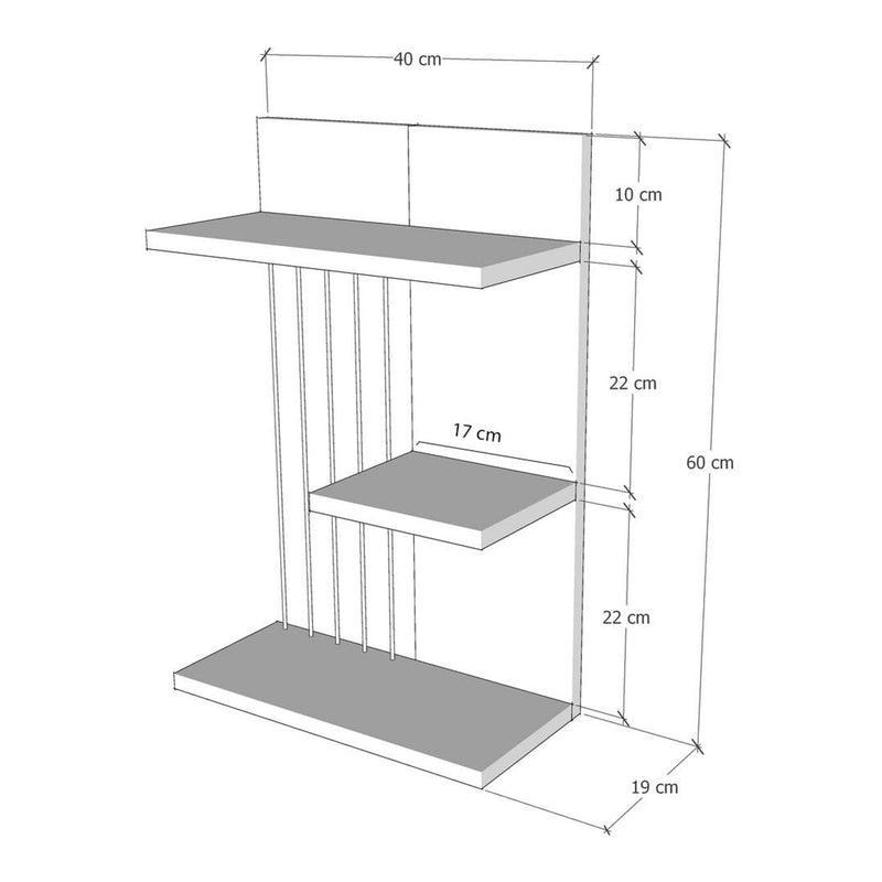 [en.casa] Wandregal Båstad Hängeregal mit 3 Ablagen Küchenregal Anthrazit Schweberegal mit Stauraum Wohnzimmer 40 x 19 x 60 cm