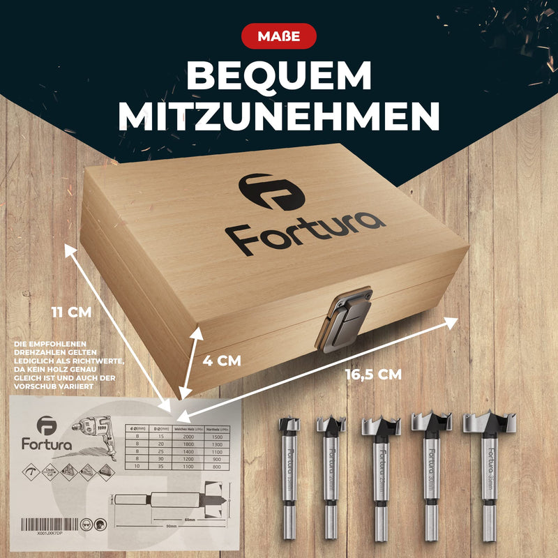 Fortura Forstnerbohrer set Ø15-35mm / Holzbohrer/Forstnerbohrer/Holzbohrer set/Lochbohrer/Bohrer set Holz/Fräsbohrer Holz/Forsterbohrerset/Topfbohrer