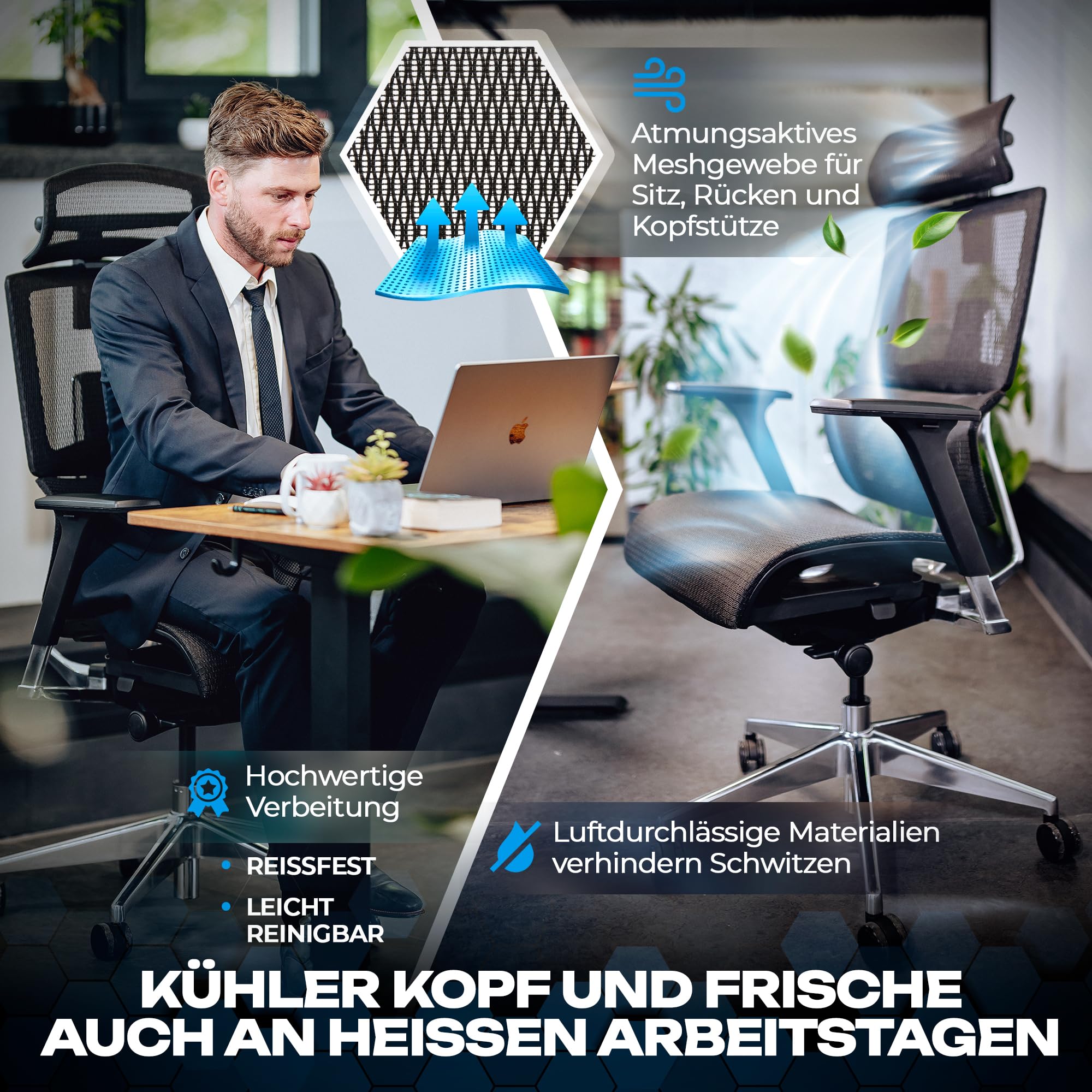 VALKENSTOL M7 Ergonomischer Bürostuhl [Adaptive Lordosenstütze] Chefsessel Bürostuhl Ergonomisch als Home Office Chair Ergonomic Chair Bürostühle Schreibtisch Stuhl Desk Chair