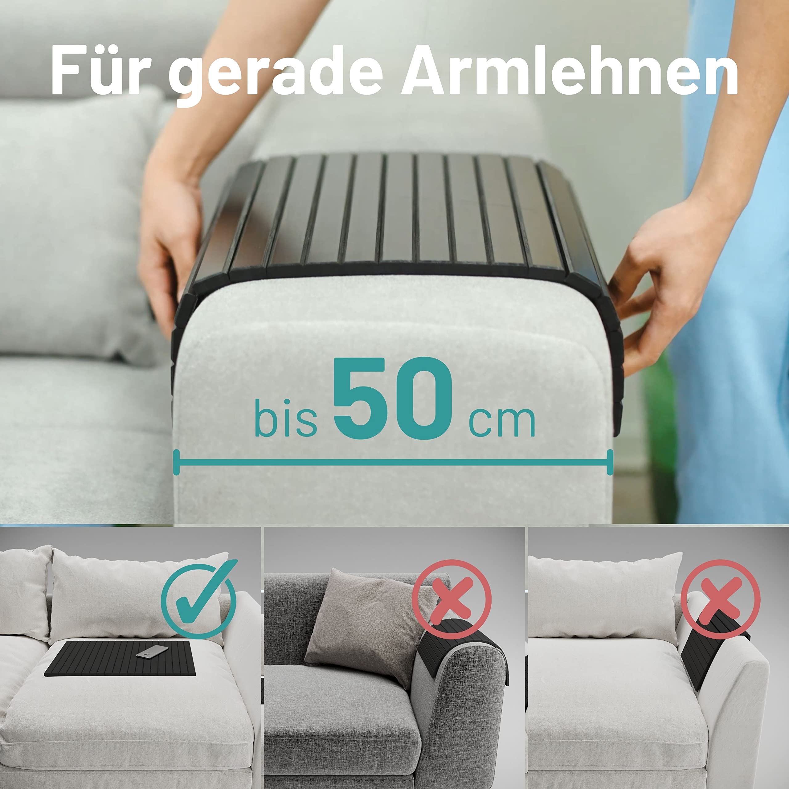 D&D Living Sofatablett - Couch Ablage flexibel für Armlehne aus natürlichem Holz | Tablett für Sofa, Bambus Natur (XL)