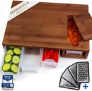 𝐀𝐜𝐨𝐥𝐲𝐧𝐞® XXL Schneidebrett mit Auffangschale aus hoch KARBONISIERTEN BAMBUS mit 4x Schäler-Aufsatz und Abdeckung | Frankfurter Brett | Schneidebrett Holz | Cutting board