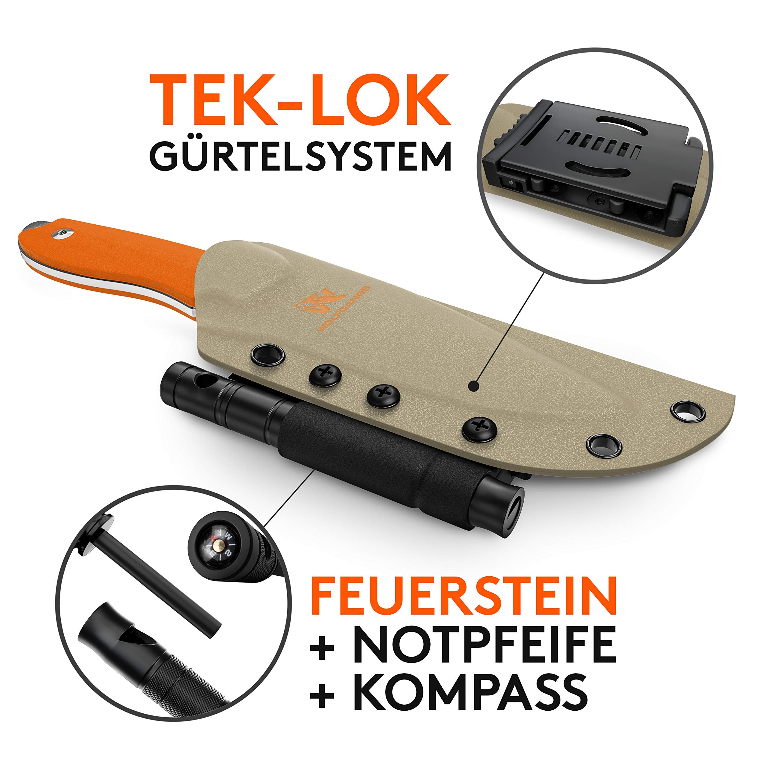 Wolfgangs AMBULO Outdoor-Messer mit Kydex Holster - (Orange)