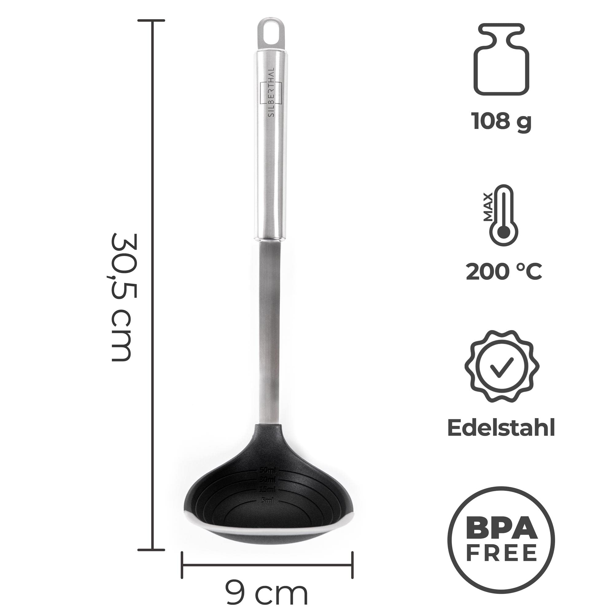 SILBERTHAL Suppenkelle Silikon - Spülmaschinenfeste Schöpfkelle mit Edelstahlgriff zum Servieren - Hitzebeständig