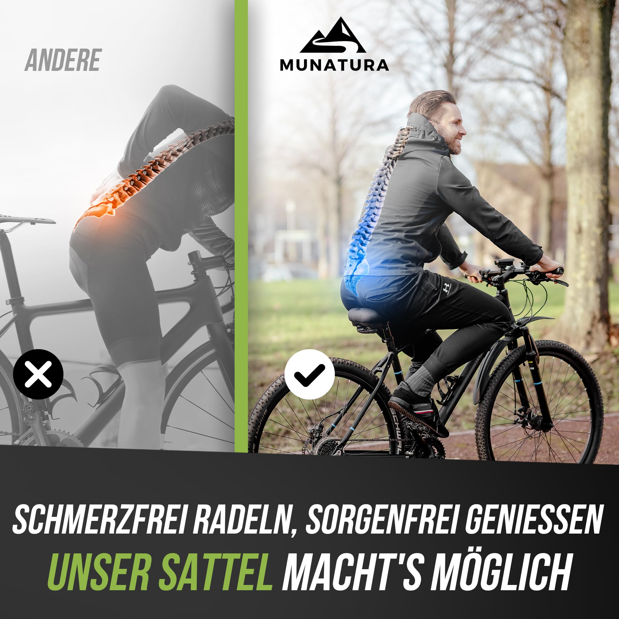 MUNATURA Fahrradsattel mit Memory Foam und Federung – Fahrradsattel Herren bequem – Ergonomischer und Wasserdichter Fahrrad Sattel - Fahrradsattel Damen