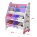 [en.casa] Kinderregal Ponteceso Bücherregal mit 2 Ablagefächern Spielzeugregal 6 Boxen Bücherkiste mit Einhorn-Motiv Weiß Lila Rosa Kinderzimmer Organizer