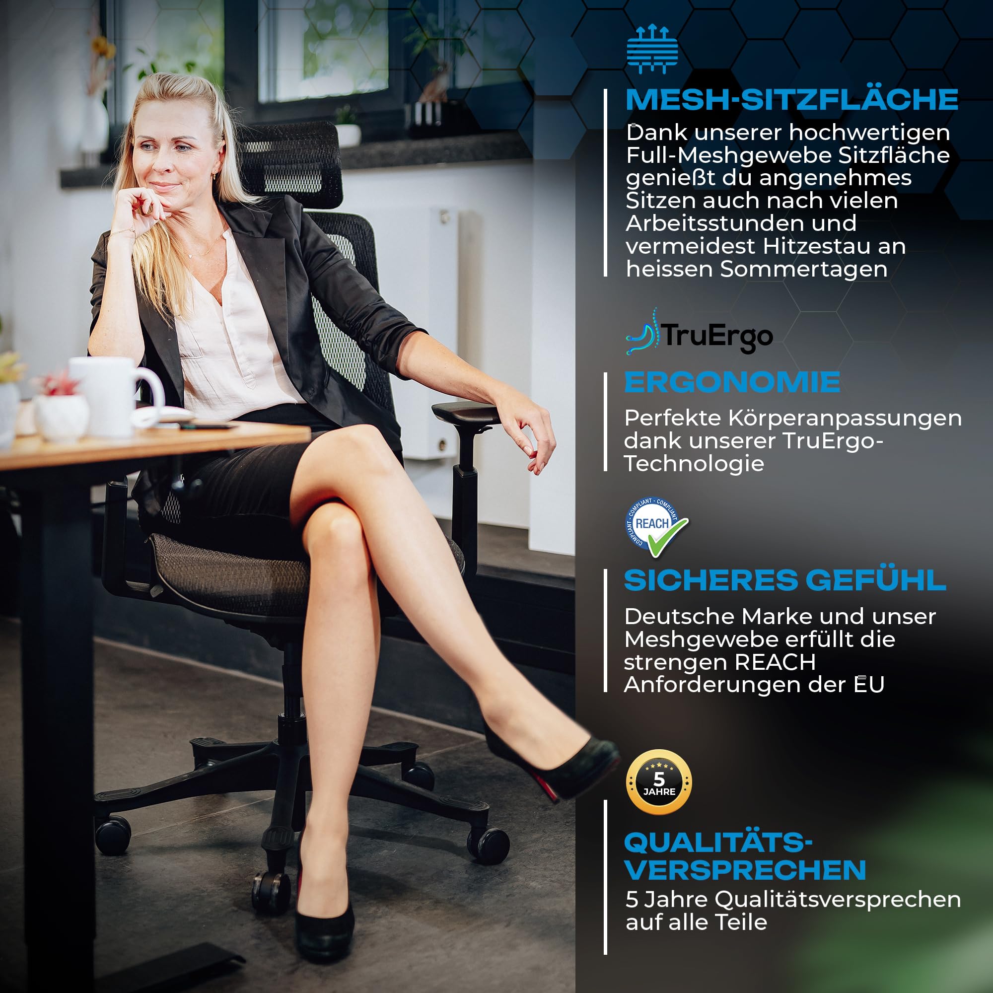 VALKENSTOL M5 Bürostuhl Ergonomisch - Höhenverstellbare Rückenlehne, Mesh-Sitz - Ergonomischer Bürostuhl Schreibtischstuhl Office Chair Bürostühle