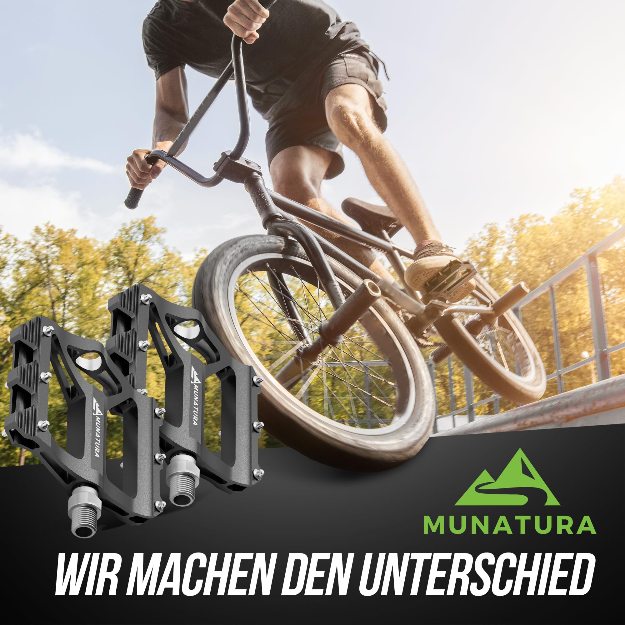 MUNATURA Fahrradpedale Mountainbike - Robuste MTB Pedale gewährleisten sicheres Fahrgefühl – Hohe Rutschfestigkeit - Langlebig & zuverlässig