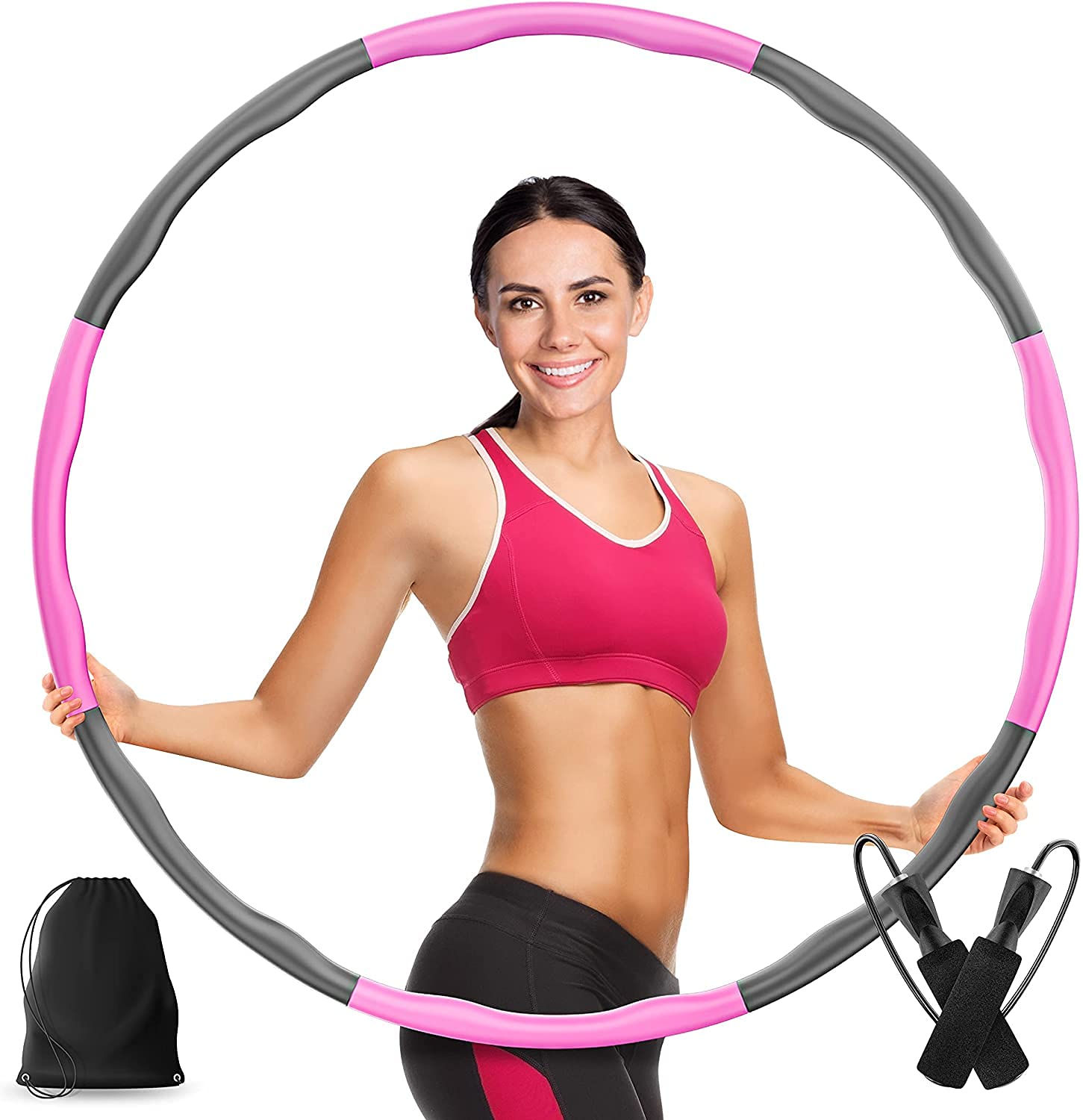 Veluris Hula-Hoop-Reifen für Erwachsene [0,75-1kg]–Steckbarer Hula Hoop Reifen zum Auseinandernehmen [6-8 Teile]–Fitness Hula-Hoop inkl. Springseil