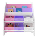 [en.casa] Kinderregal Ponteceso Bücherregal mit 2 Ablagefächern Spielzeugregal 6 Boxen Bücherkiste mit Einhorn-Motiv Weiß Lila Rosa Kinderzimmer Organizer