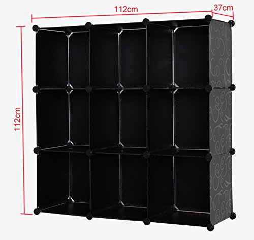 Kronenburg Regalsystem Badregal Steckregal Schrank Regal Kleiderschrank Garderobe - 112 x 112 x 37 cm - Schwarz Dekor